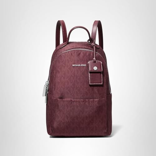 Michael Kors Sable Extra Small Covertible Messenger Backpack, Silver-Tone Hardware/Tonal MK Signature Nylon/Oxblood