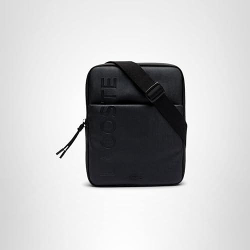 Lacoste Men's L.12.12 Branded Zippered Small Flat Bag, Black, One Size
