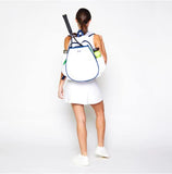 Ame & Lulu Game On Tennis Backpack - Contains Padded & Adjustable Straps - Two Exterior Water Bottle Pockets - White/Navy/Green