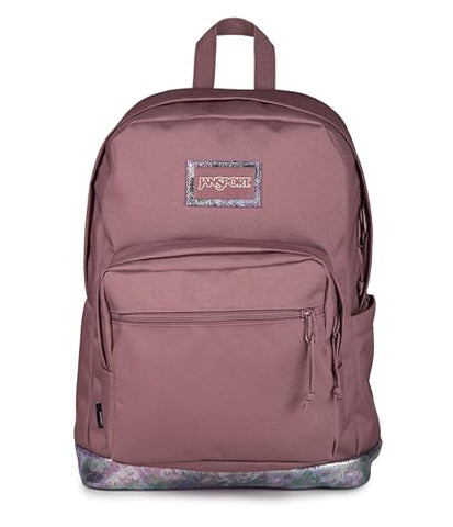 JanSport Right Pack Expressions Backpack – 15-inch Padded Laptop Compartment, Water Bottle Pocket, Utility Pocket with Flap, Bog Glam Suede Mahogany Haze/Brn/Pink