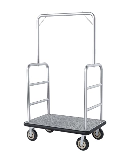 VitaCu Heavy Duty Luggage Cart - 8" Wheels with Brackets, Commercial Grade Hotel Luggage Trolley, Deluxe Rectangular Steel Bellman Cart with Platform for Hotels Us