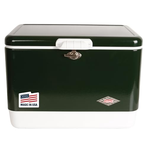 Coleman Vintage 54qt Steel Belted Cooler, Keeps Ice Up to 4 Days, 85-Can Capacity Hard Cooler with Drain & Have-A-Seat Lid | Backpacks4Less