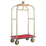 VEVOR Hotel Luggage Cart, 1200 lbs Heavy Duty Bellman Cart with Stainless Steel Frame, 8 in Rubber Wheels, Red Carpeted Deck, Commercial Luggage Carrier Rolling Trolley for Hotels, Resorts, Gold