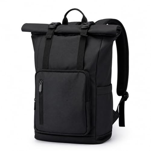 Fyvola Roll Top Laptop Backpacks for Men & Women, Anti-Theft Travel Backpack Fits 15.6-17.3 Inch Laptop, Water-Resistant Durable Computer Bag for Work, College & Daily Commute (Black)