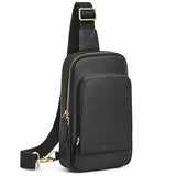 S-ZONE Sling Bag for Men Women RFID Blocking Top Grain Leather Crossbody Shoulder Bag Chest Hiking Daypack Travel