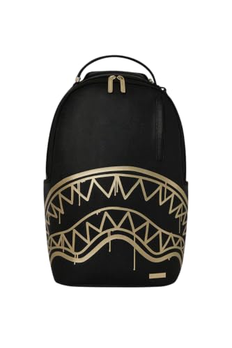 Sprayground Gold Fang Backpack, 18x6x11.5 Inch, Gold, 100% PVC, Laptop Compartment, Adjustable Straps