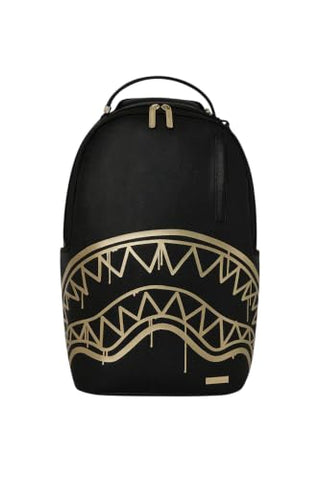 Sprayground Gold Fang Backpack, 18x6x11.5 Inch, Gold, 100% PVC, Laptop Compartment, Adjustable Straps