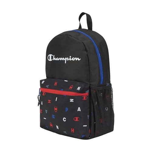 Champion Kids' Merit Backpack with Padded Straps, Water Bottle Pocket and Laptop Compartment for Daily Use, Black Combo, One Size