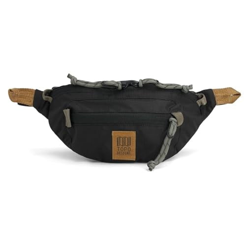 Topo Designs Mountain Waist Pack – Durable Lightweight Hip Pack, Shoulder Sling Bag for Daily Essentials, Adjustable Fit, 2 Storage Pockets, 410D Nylon Ripstop, 2L capacity (Black/Natural)