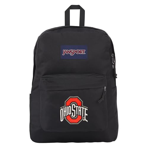 JanSport NCAA Officially Licensed Backpack, Ohio State Buckeyes, Superbreak Plus with Padded 15'' Laptop Sleeve, Spacious Computer Bag for Men & Women, Durable Daypack with Bottle Pocket, Black
