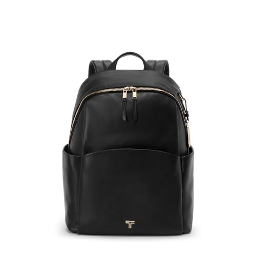 TUMI - Voyageur Raina Backpack - Women's Premium Leather Backpack - Everyday Bag with Phone Pocket & Laptop Compartment - Black, Light Gold Hardware