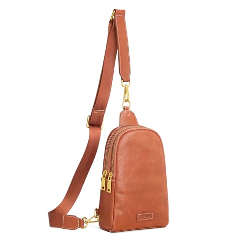 S-ZONE Leather Crossbody Bags for Women Sling Bag RFID Anti Theft Shoulder Purse Fanny Pack