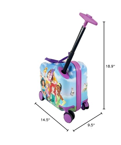 Fast Forward Disney Princess Ride on Suitcase for Kids, 18'' Toddler Carry-On Luggage With Wheels, Cute Lightweight Kids Travel Suitcase Trolley
