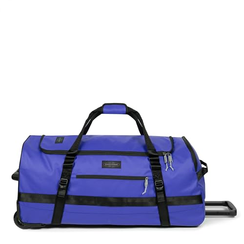 Eastpak Duffel Pack Wheel M – 60L Wheeled Duffel with Telescopic Handle, Convertible Backpack Straps, Weatherproof Finish & Gear Loops, Tarp Blue