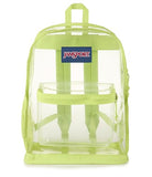 JanSport Clear Pack – 25.5L Transparent Backpack, Large Main Compartment, Side Water Bottle Pocket, Front Zippered Pocket, Mesh Bottom Panel, Citron Lime