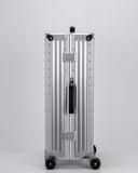 PORTAR Aluminum Checked Luggage, Anodized Aluminum and Leather Handles, Lunar Silver