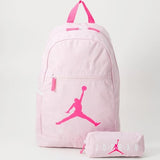 Jordan Light Pink Backpack with Bright Pink Logo, Zip Closure, Front Pocket and Pencil Case Included | Unisex Back to School Backpack