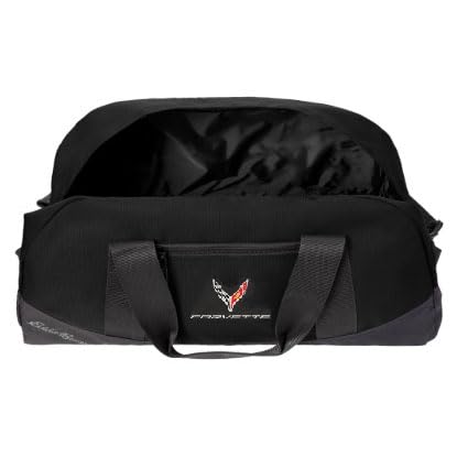 C8 Corvette Duffel Bag - Next Generation Eddie Bauer Travel Duffle with Cross Flags Logo (Black)