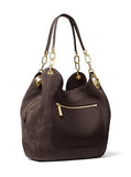 Michael Kors Lillie Large Chain Shoulder Tote, Gold-Tone Hardware/Suede Leather/Chocolate