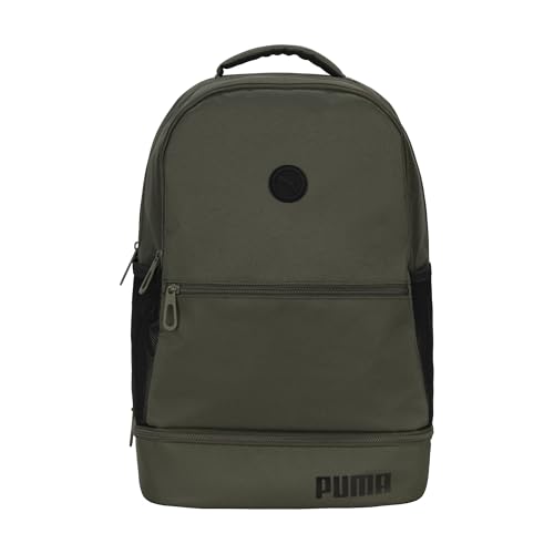 PUMA Dual Compartment Backpack with Insulated Bottom & Mesh Side Pockets, Green Moss, One Size