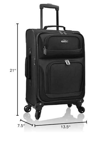 U.S. Traveler Rio Lightweight Softside Rolling Carry-on Suitcase, 4-Wheel Set, Black