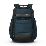 Targus HeritageLuxe Backpack 15-16” – Blue Laptop Bag with SafeSling Protection, RFID Pocket, USB-C Charging, Tracker Slot, Eco Fabric, Leather Accents - TBB65602GL