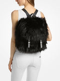 Michael Kors Quinn Medium Flap Backpack, Dark Gunmetal-Tone Hardware/Shearling/Black