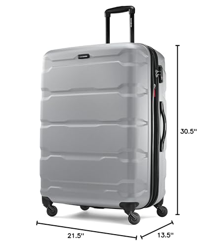 Samsonite Omni PC Hardside Expandable Luggage with Spinner Wheels, Silver, Checked-Large 28-Inch