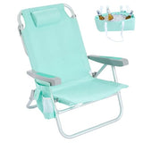 SUNNYFEEL Low Beach Chair, 5-Position Lay Flat Reclining, Backpack Portable Folding Chair with Cooler Bag & Cup Holder, Heavy Duty 350 LBS, Compact for Beach, Camping, Travel