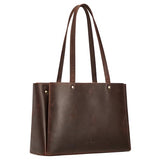 S-ZONE Genuine Leather Tote Bag for Women Work Large Shoulder Handbag with Zipper Compartment for Travel Professional (dark brown)