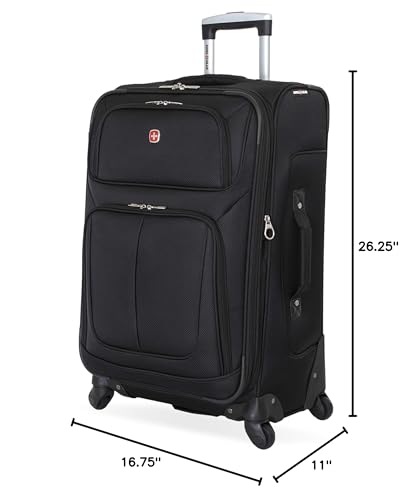 SwissGear Sion Softside Expandable Luggage – Medium Checked Suitcase with 360 Degree Wheels & Retractable Handle – 25 Inch, Perfect for 1-7 Night Trips – Black