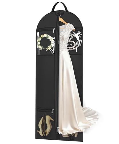 MISSLO 60" Dress Bags for Gowns Long with 4 Large Pockets Garment Bags for Travel for Women Heavy Duty Wedding Dress Bag for Hanging | Backpacks4Less