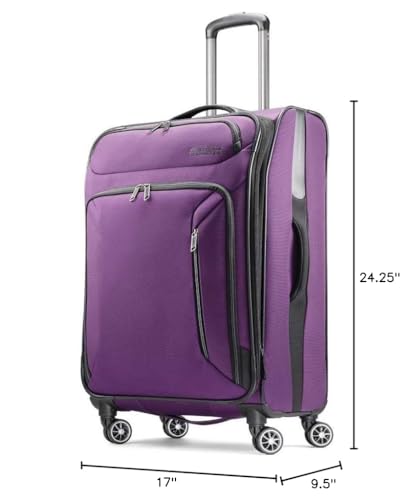 American Tourister Zoom Softside Luggage with Spinner Wheels, Purple, Checked-Medium 25-Inch