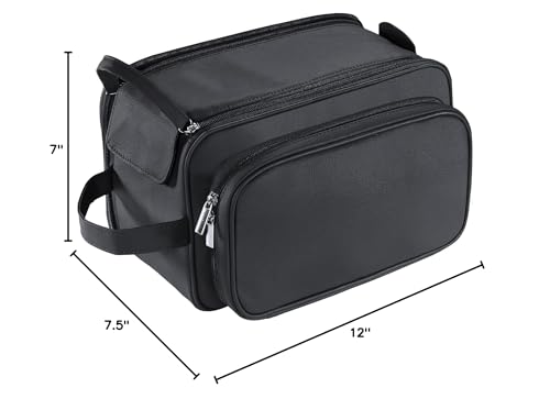 Buruis Extra Large Toiletry Bag for Men, Travel Toiletry Organizer Dopp Kit Water-resistant Shaving Bags, PU Leather Cosmetic Bathroom Shower Bag for Toiletries, Grooming, Accessories (Black)