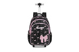 kingdisen Women Large Rolling travel Backpack for kids, Wheeled Backpack with Adjustable Shoulder Straps, Nylon Book Bag 3pc Set (BOWKNOT BLACK)