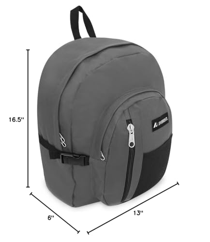 Everest Backpack with Front Mesh Pocket, Dark Gray, One Size