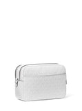 Michael Kors Women's Bryant Medium Double Zip Chain Camera Crossbody Bag, Silver-Tone Hardware/Optic White/Allum