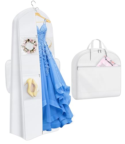 MISSLO 2-in-1 Wedding Dress Garment Bag with 5 Bride Accessories Pockets 70" Dress Bags for Gowns Long with Adjustable Handles Trifold | Backpacks4Less