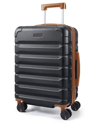 LIGHT FLIGHT Carry On Luggage 22x14x9 Airline Approved Suitcase,Black/Brown