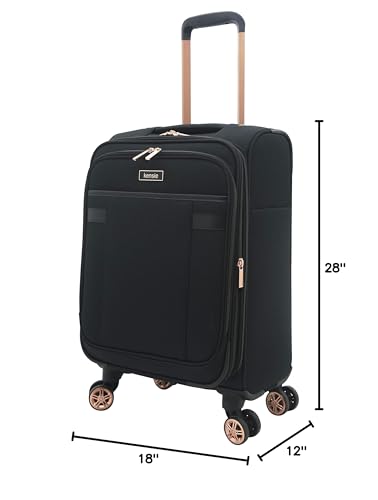 kensie Hudson Softside 3-Piece Spinner Luggage Set, Black with Rose Gold