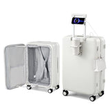Hanke 24Inch Expandable Luggage Top Opening Medium Checked Luggage Hard Shell Suitcases with Wheels Travel Luggage Rolling Suitcase with Cup Holder(Smoke White)