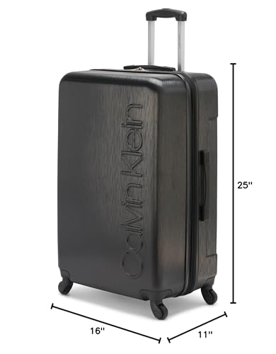 Calvin Klein Women's Hard Side Upright Luggage Spinner Light Weight Suitcase, Black, Large