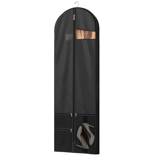 Lazebox 65" Travel Garment Bag with Accessories Zipper Pocket, Heavy Duty Suit Bag for Suits, Tuxedos, Dresses, Coats, Black, 1 pack | Backpacks4Less