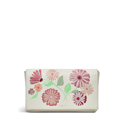 RADLEY London Columbia Grove Floral Women's Small Leather Flapover Crossbody Bag, Chalk
