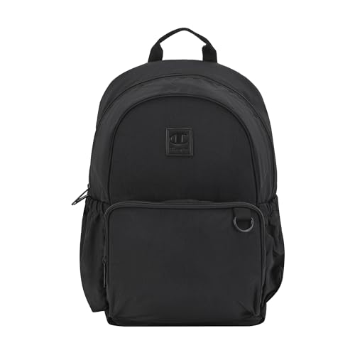 Champion Venice Laptop Backpack in Crinkle Nylon with Padded Adjustable Straps, Water Bottle Pocket for Work, Travel, Commute, Black/Silver, One Size