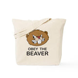 CafePress Obey The Beaver Tote Bag Reusable Natural Beige Canvas Shopping Bag