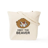 CafePress Obey The Beaver Tote Bag Reusable Natural Beige Canvas Shopping Bag
