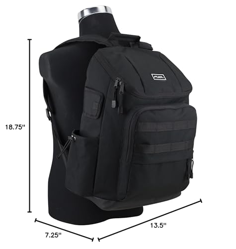 FUEL Multi-Pocket Cargo Backpack with High Capacity Top-Loader Entry, Black