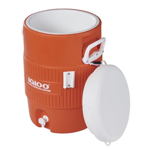 Beverage Jug, Orange With White Seat-Top Lid & Handles, 5-Gallons