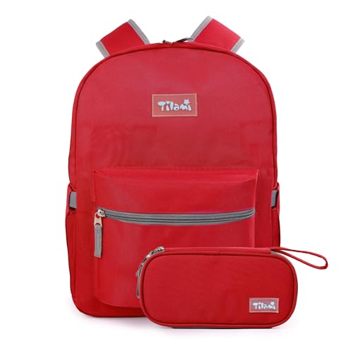 Tilami 20L Basic Backpack,17 inch Laptop Backpack for Travel,Water Resistant Bookbag,Red